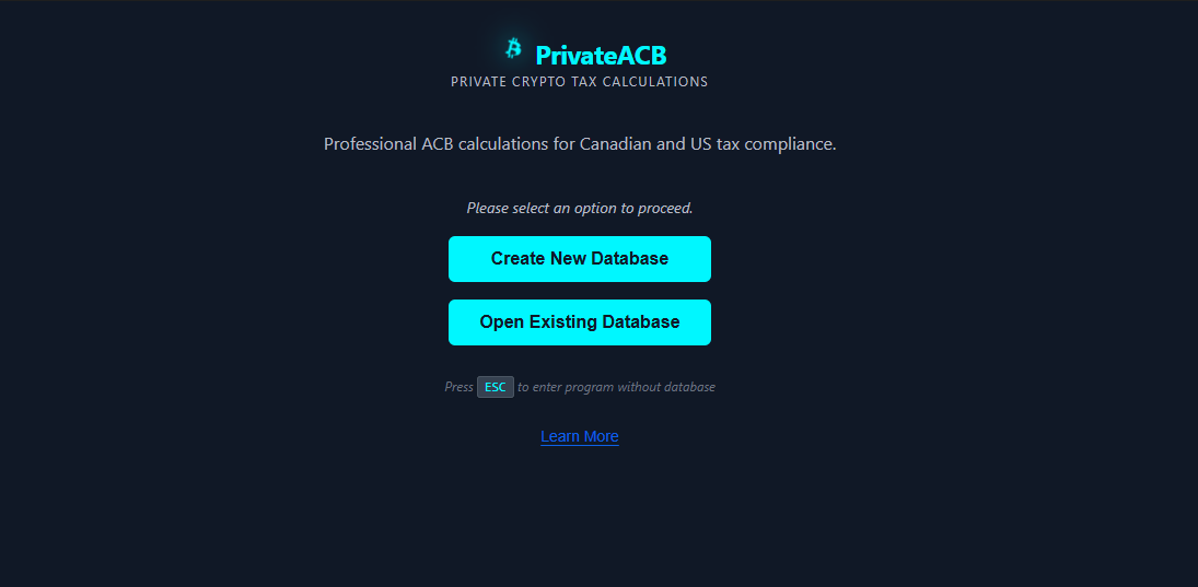 PrivateACB Application Screenshot